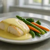 Filet de poisson nappé d'une sauce onctueuse, accompagné de légumes verts et carottes. Une recette beurre blanc qui fait saliver.