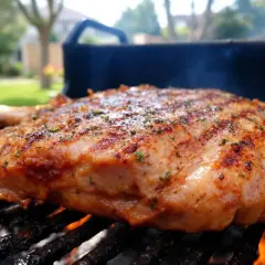Tranche de gigot d'agneau au barbecue, le temps de cuisson parfait pour une viande juteuse et grillée.