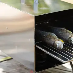 Deux truites assaisonnées sur une grille, prêtes à fumer du romarin pour un goût savoureux.