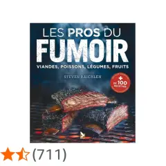 Couverture du livre "Les pros du fumoir" de Steven Raichlen, montrant des côtes de bœuf fumées sur un grill.