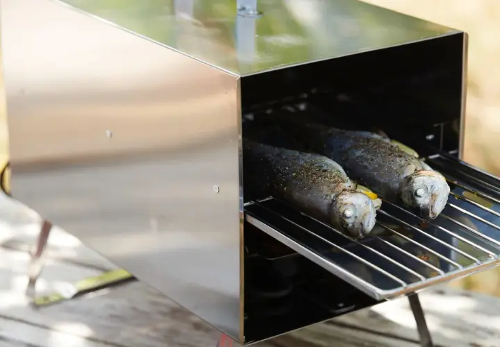 Deux truites assaisonnées sur une grille, prêtes à fumer du romarin pour un goût savoureux.