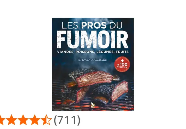 Couverture du livre "Les pros du fumoir" de Steven Raichlen, montrant des côtes de bœuf fumées sur un grill.