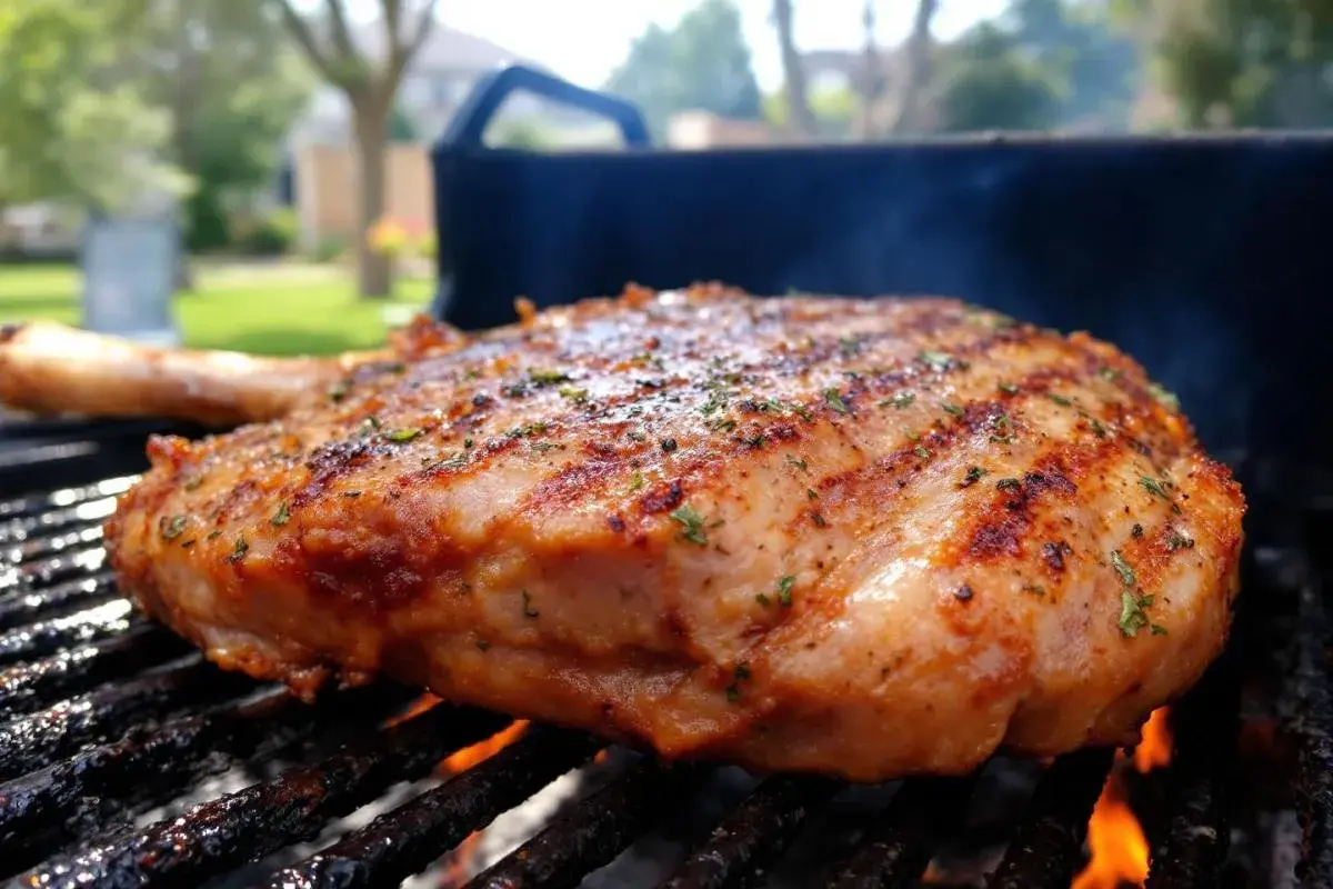 Tranche de gigot d'agneau au barbecue, le temps de cuisson parfait pour une viande juteuse et grillée.
