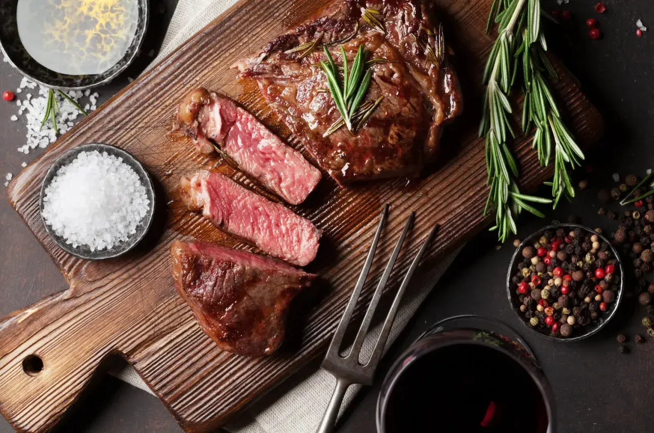 Un steak juteux, tranché, avec du romarin, du sel et du poivre. Une image parfaite pour apprendre comment fumer de la viande.