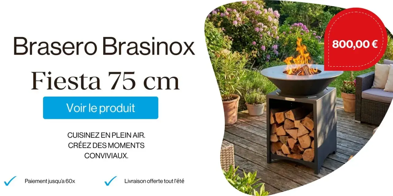 Brasero Brasinox Fiesta 75 cm en action. Découvrez que mettre dans un brasero pour des moments conviviaux en plein air. Prix : 800,00 €.