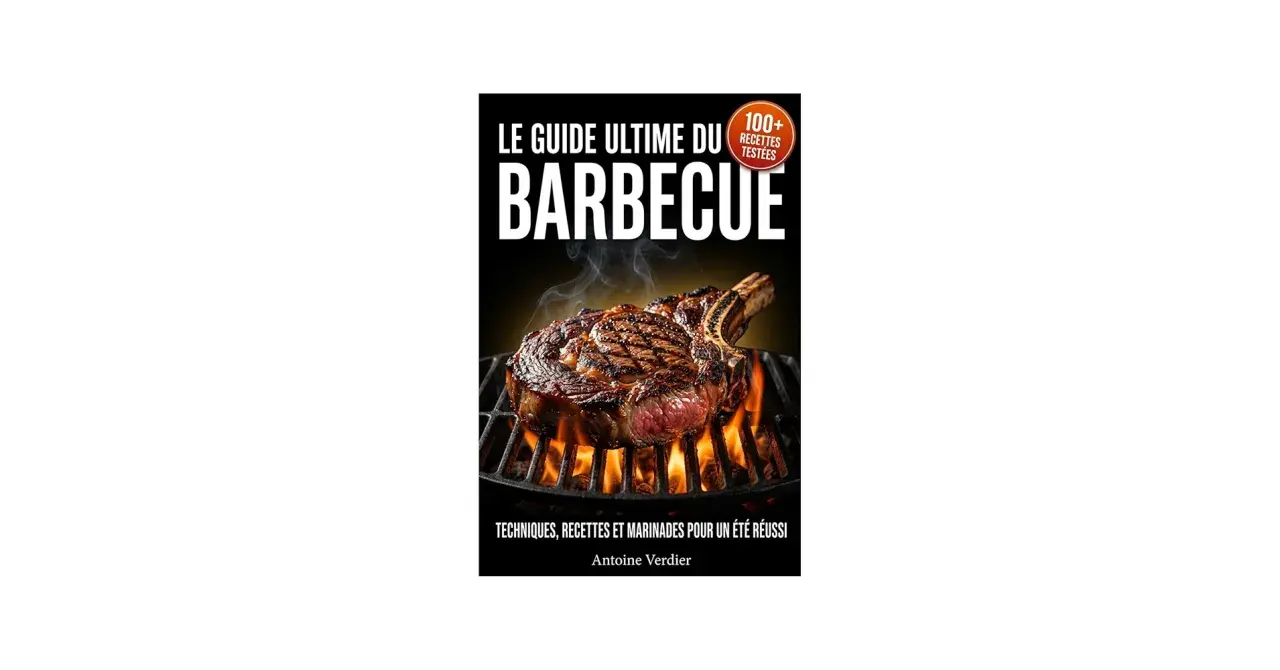 Le guide ultime du barbecue, avec un steak juteux sur le gril. Parfait pour un barbecue convivial réussi.