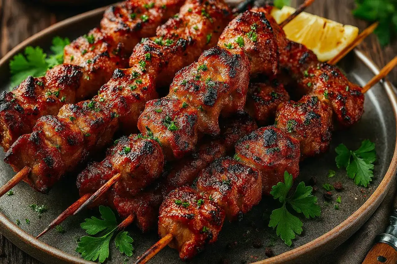Brochettes de viande grillée, parsemées de persillade fraîche. Une recette savoureuse à déguster sans attendre.
